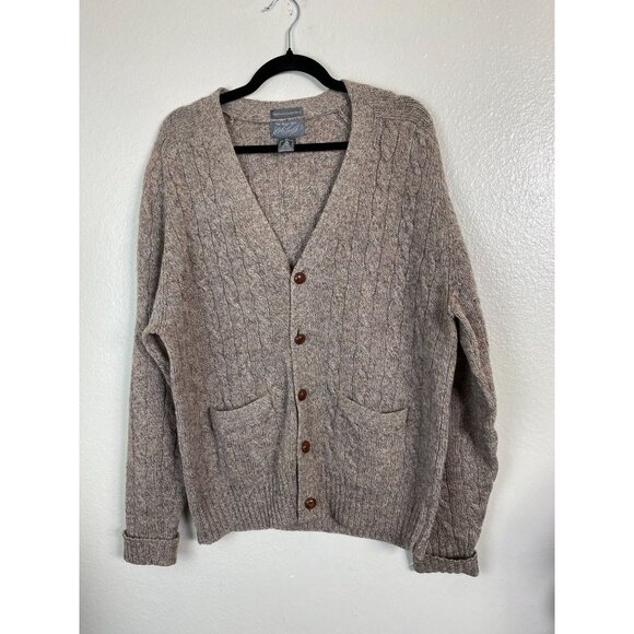 Lord & Taylor Shetland Wool Mens Wool Cable Knit Cardigan Sweater Sz Large Beige - Picture 14 of 14